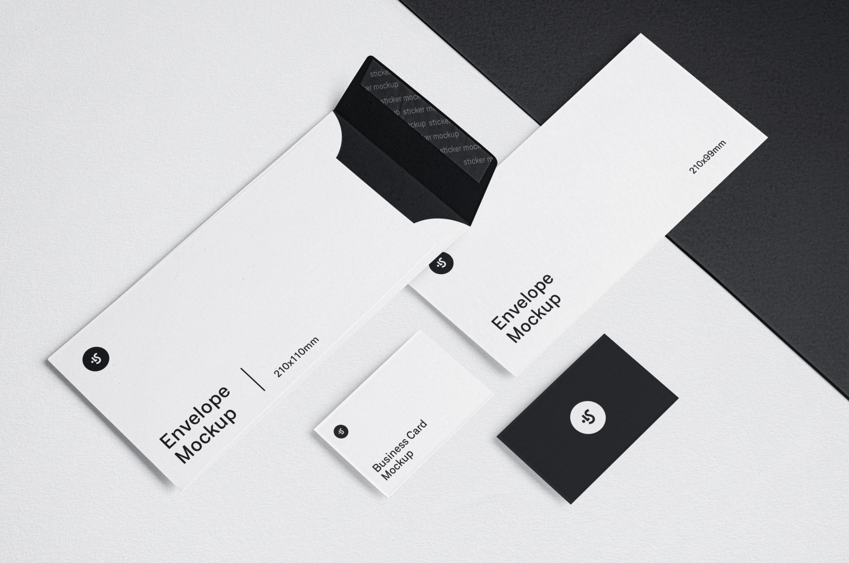  회사 브랜드 디자인 목업 PSD : 명함, 봉투 Set