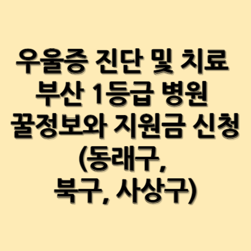 우울증 진단 및 치료 부산 1등급 병원 꿀정보와 지원금 신청(동래구, 북구, 사상구)