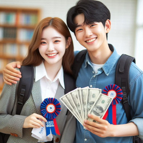 근로장려 장학금을 받고 기뻐하는 대학생들
