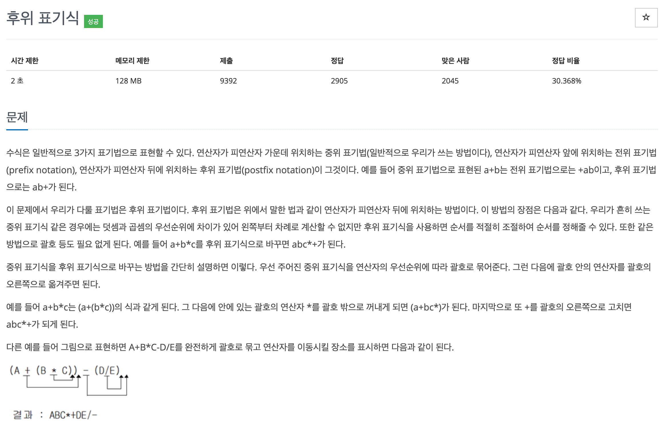  백준 1918 - 후위 표기식