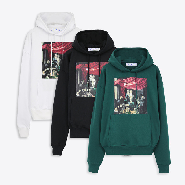  [OFF WHITE] 오프화이트 카라바지오 프린팅 스웨트 셔츠 후드 티셔츠 (3 COLOR)