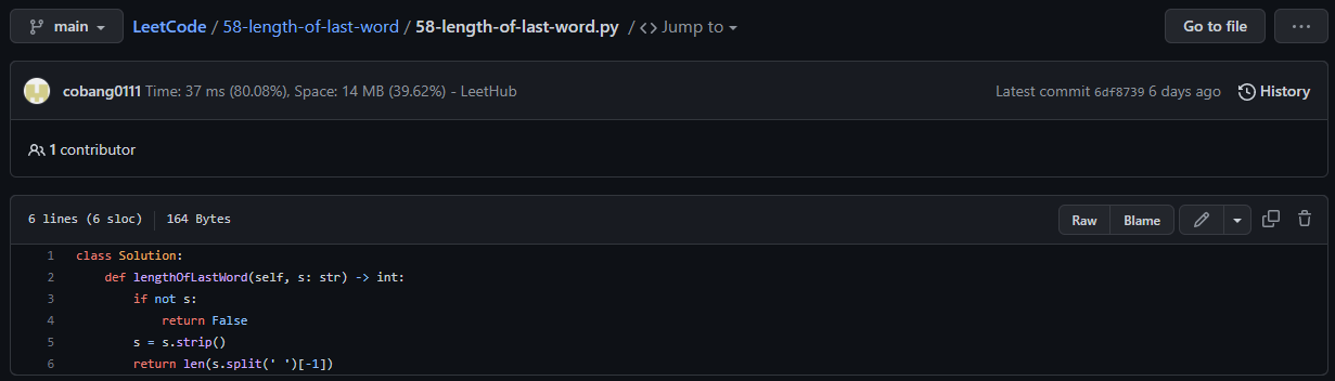  [LeetCode] 58. Length of Last Word (Easy/Python)