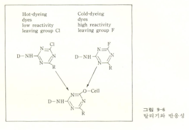 염료의 탈리기 종류에 따른 반응성 차이