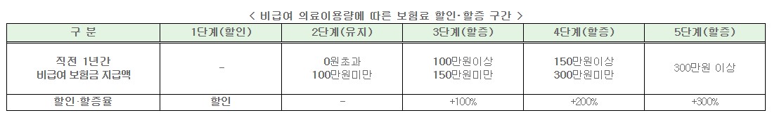 비급여 항목에 따른 보험료 할증 현황