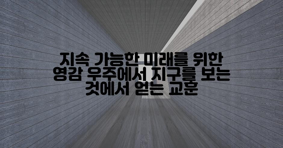 지속 가능한 미래를 위한 영감 우주에서 지구를 보는 것에서 얻는 교훈