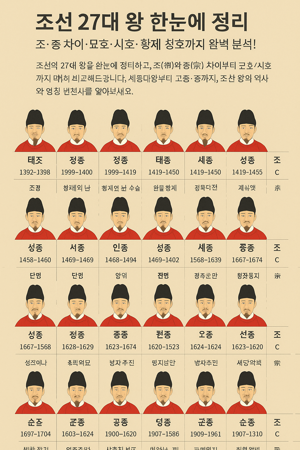 조선 왕 27인 정리