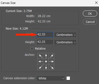 포토샵에서 캔버스 사이즈 조절하는 모습