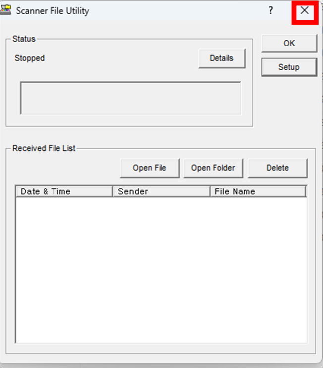 Scanner File Utility 실행 닫기