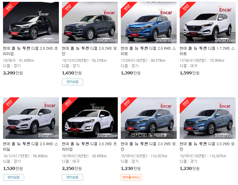 올 뉴 투싼(15~20년식) 중고차 가격