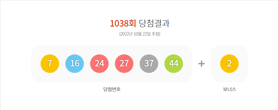  [동행복권] 제1038회차 로또 당첨번호 / 배출점 / 당첨금 지급장소