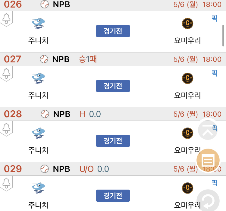 [진짜총판] 5월6일 주니치 VS 요미우리 해외야구분석