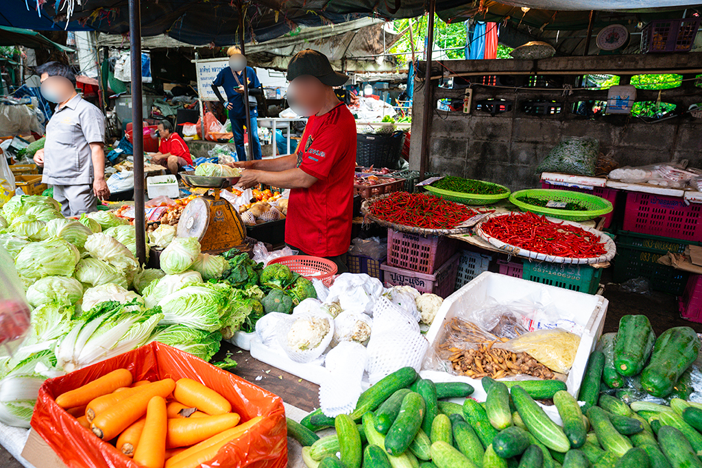 태국 방콕 딘댕마켓 Dindaeng Market 배추 오이 당근 등 채소 판매