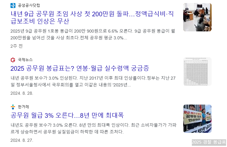 2025 경찰 봉급표