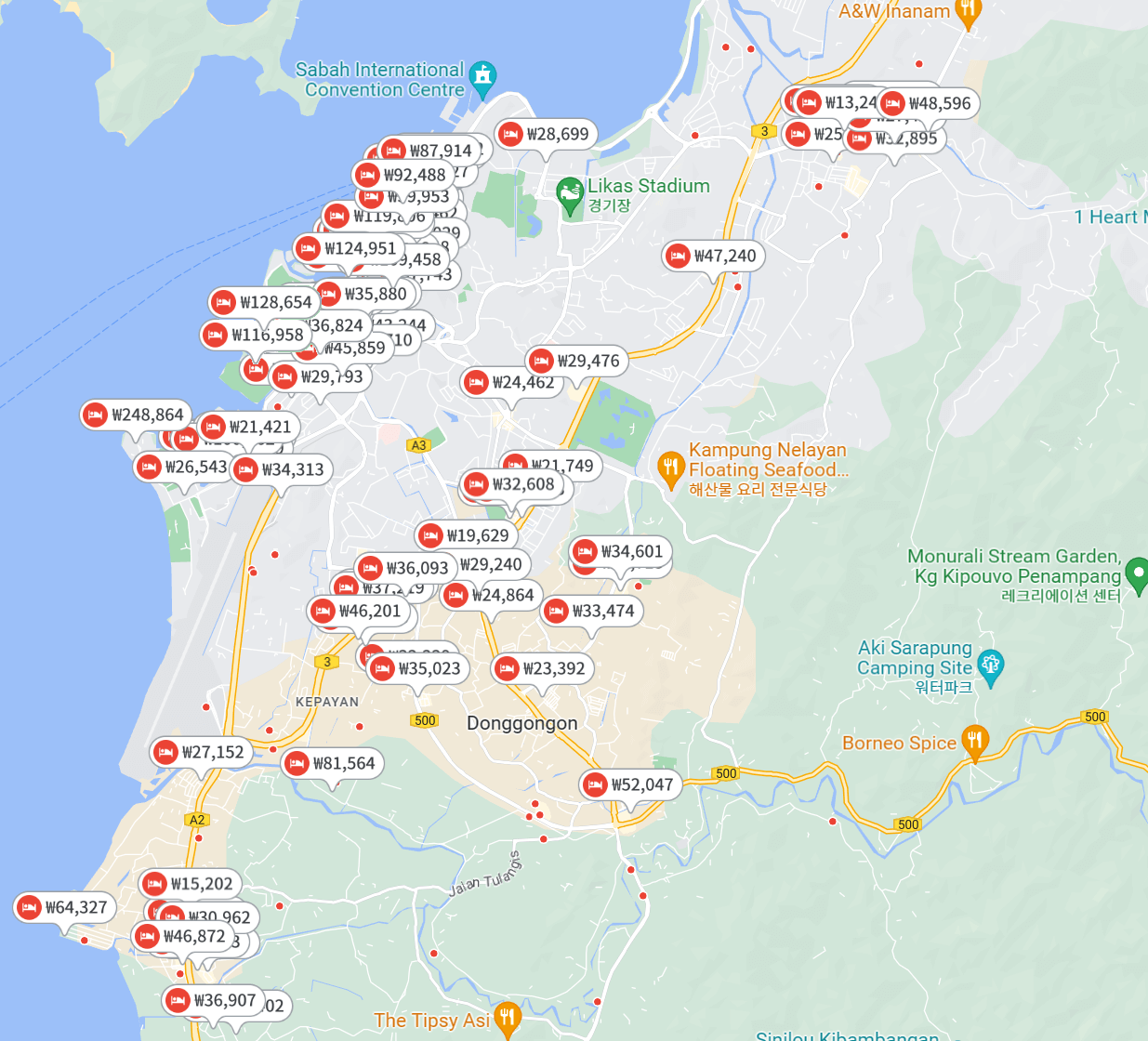 코타키나발루 숙소 호텔 지도