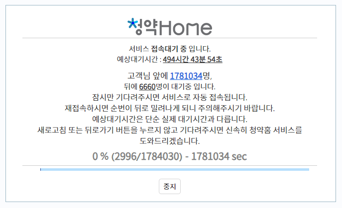 청약홈 접속 대기화면