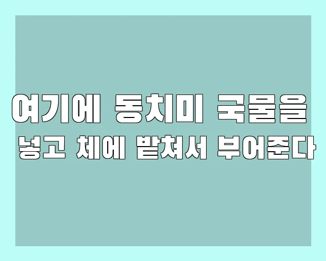 여기에 동치미 국물을 넣고 체에 밭쳐서 부어준다