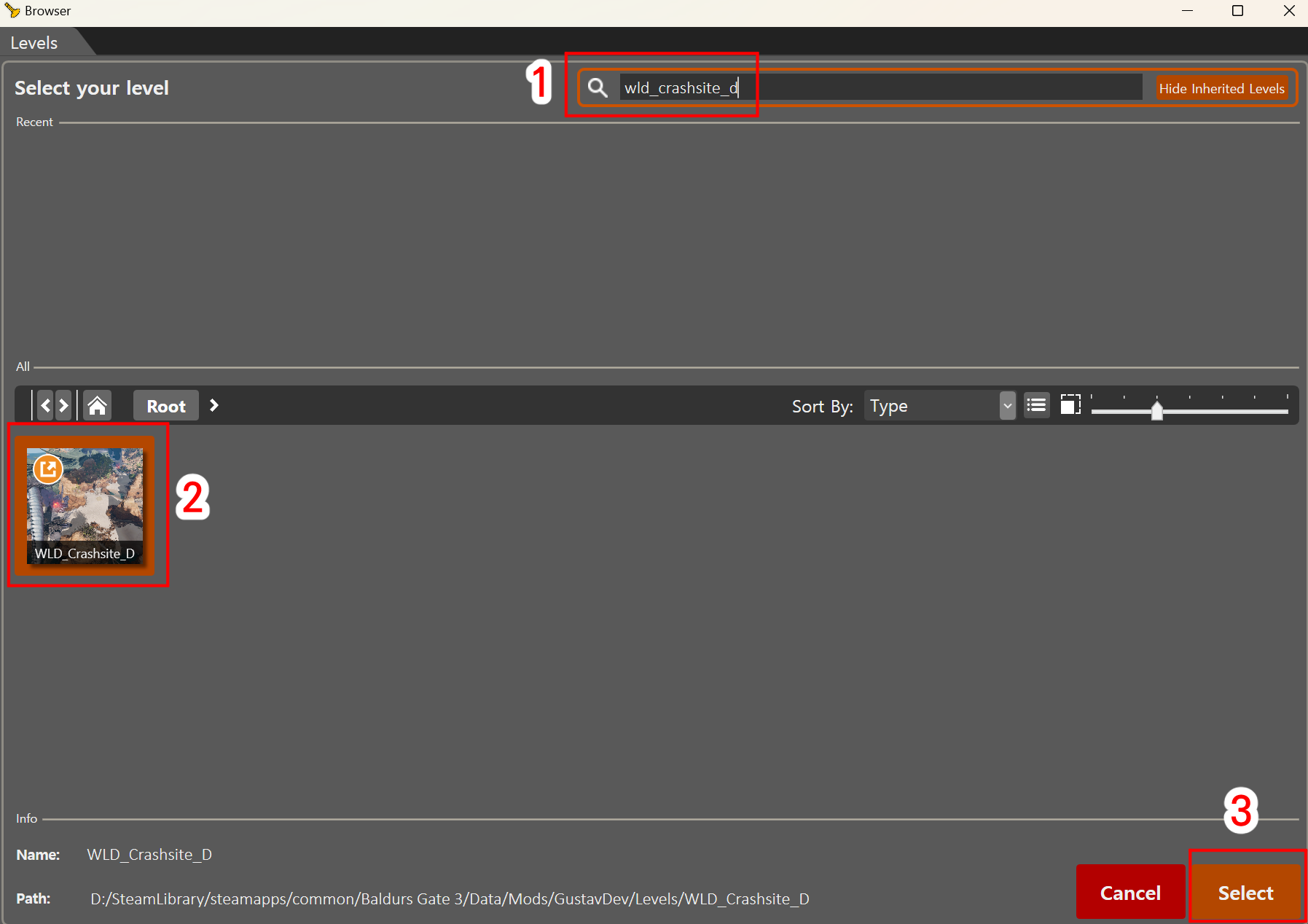 발더스 게이트 3 툴킷 레벨 불러오기 창