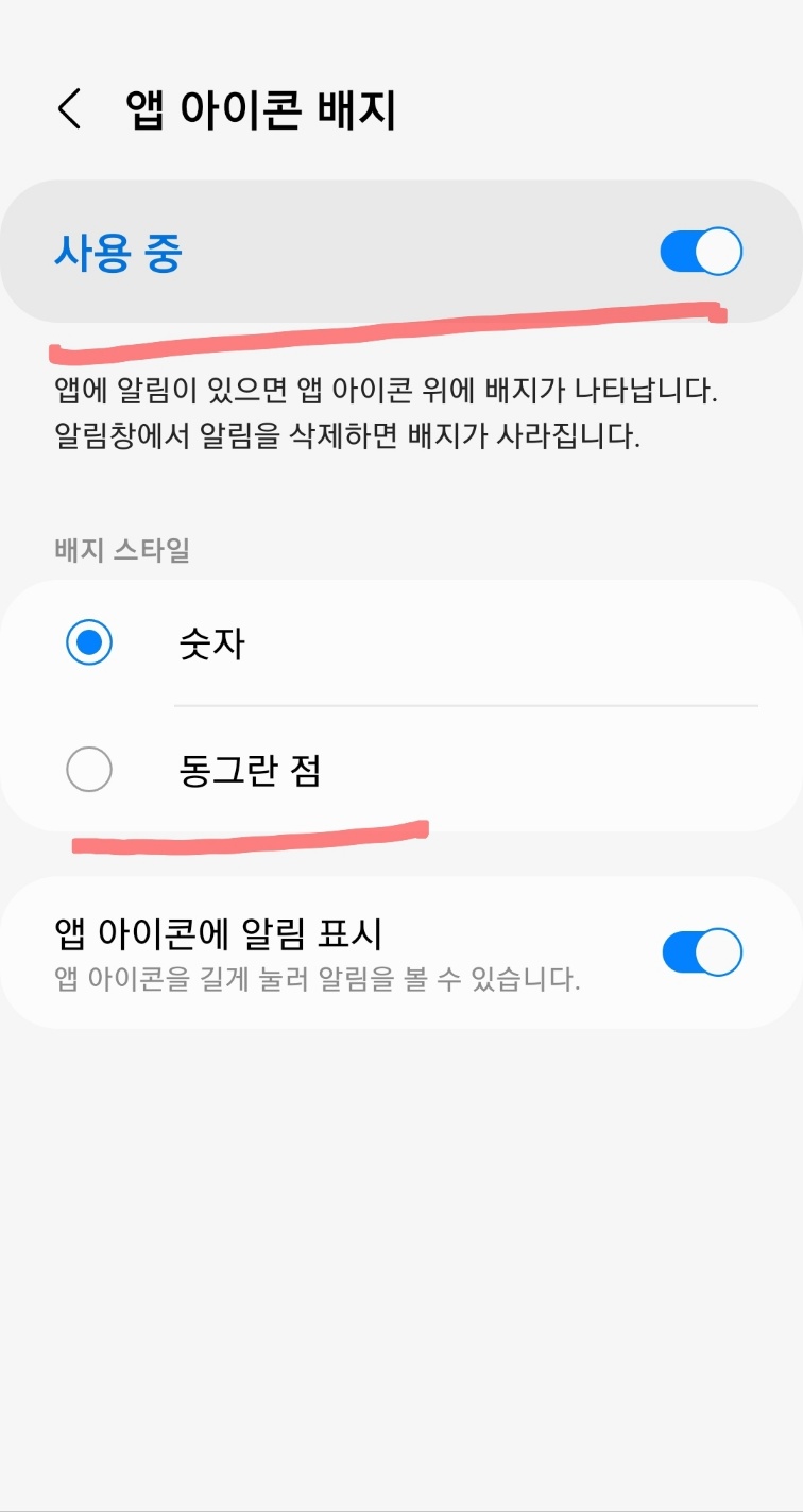 앱 아이콘 배지 설정