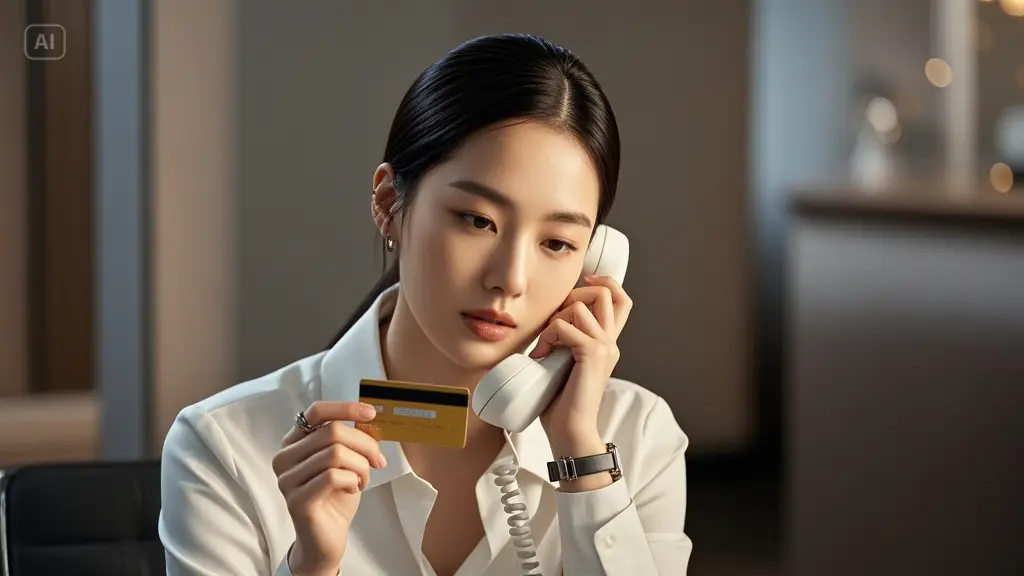 카드를 들고 통화하는 여성