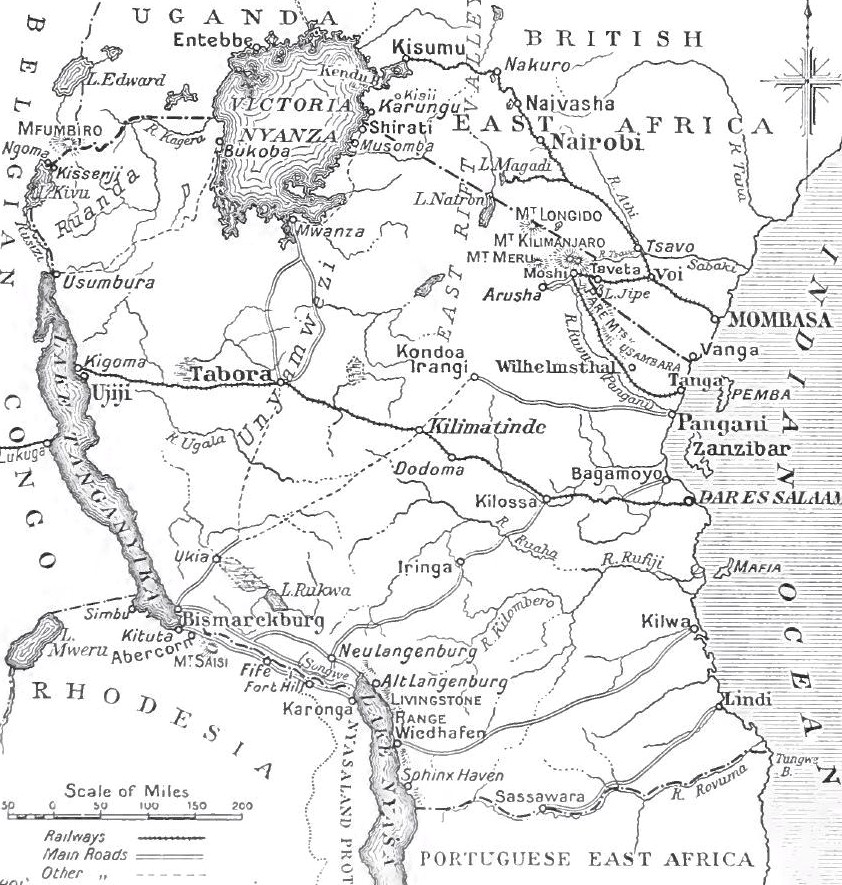 독일령 동아프리카 철도선 지도
