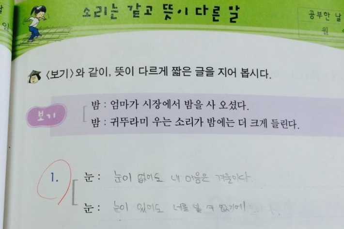  초딩 학습지 엄청난 필력