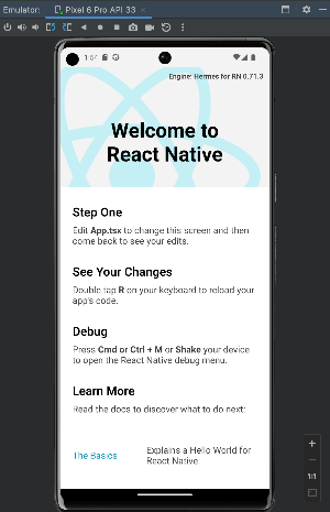 안드로이드 에뮬레이터에 실행된 LearnReactNative