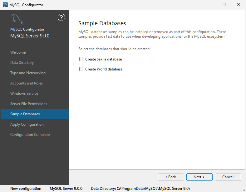 MySQL 9.0.0 - 환경 설정 - 샘플 데이터베이스