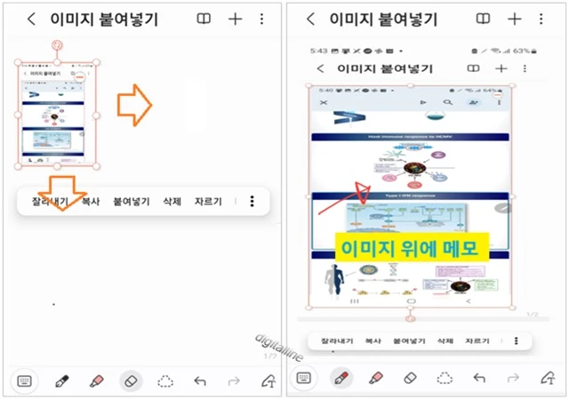 이미지 확대/축소 후 이미지 위에 메모를 합니다.