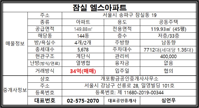 잠실 아파트 시세