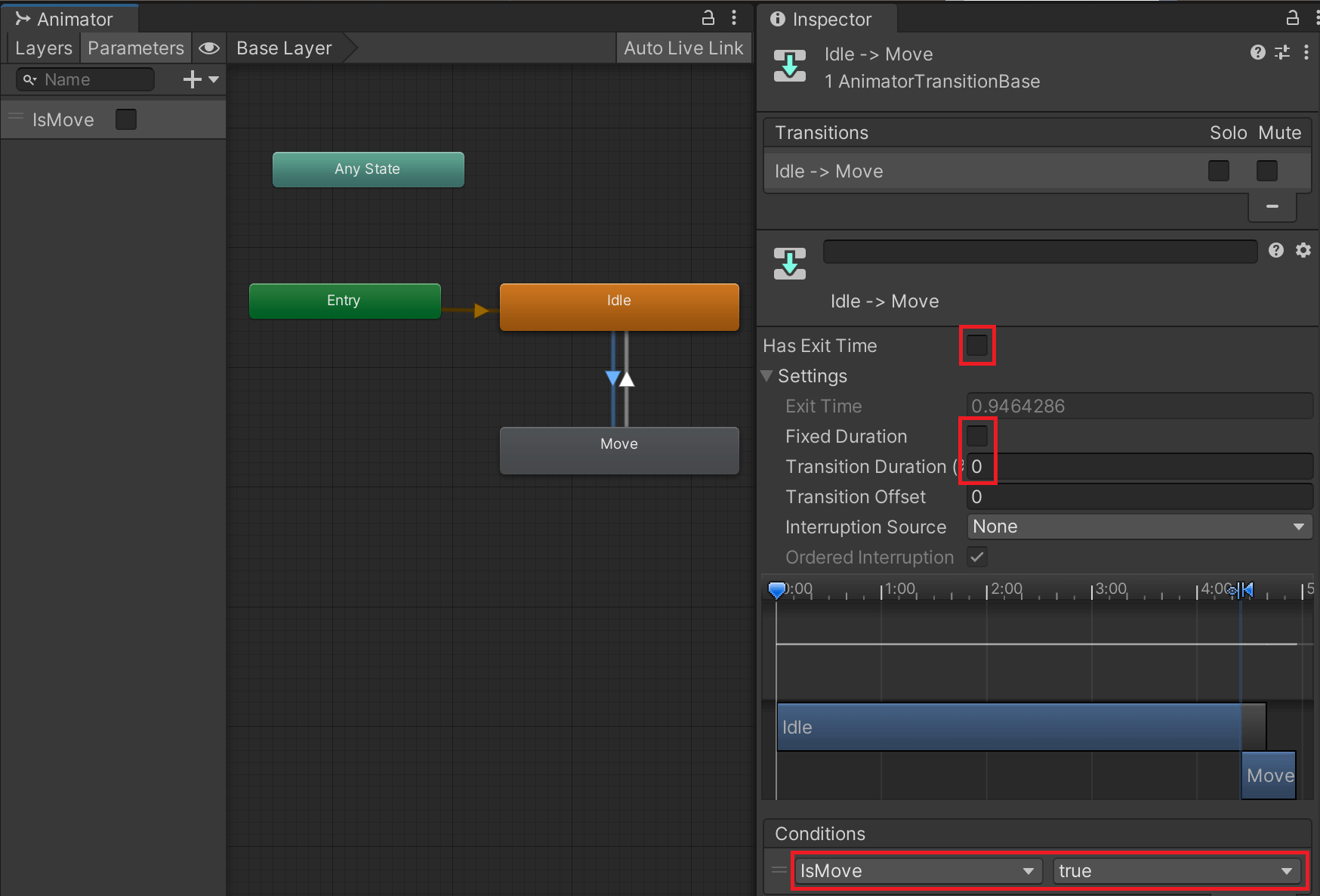 Transition 연결 Idle > Move
