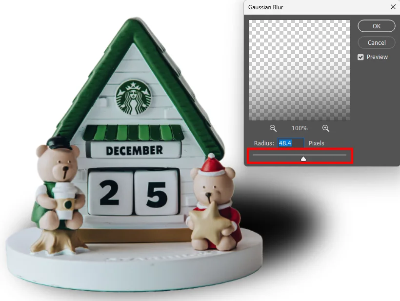 어도비 포토샵에서 가우시안 블러에서 수치를 입력하는 모습