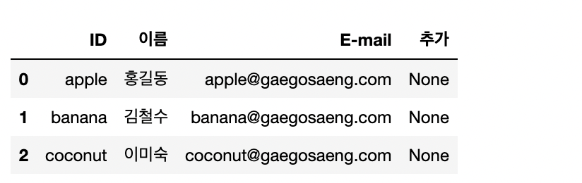 [그림 5] None으로 추가한 열