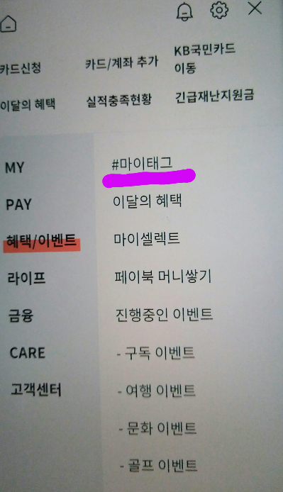  ISP/페이북 앱 ,마이태그, 이달의 혜택