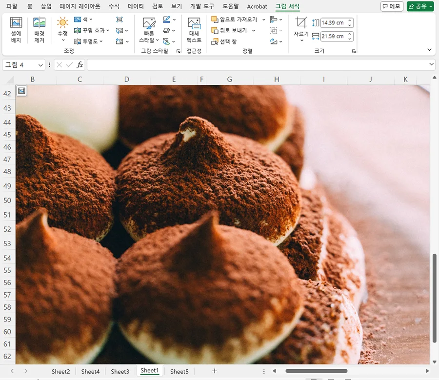 엑셀에서 사진을 첨부한 모습