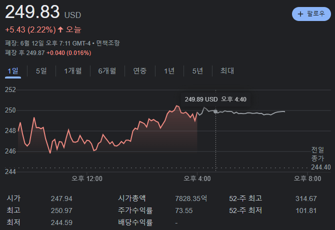 테슬라 종가