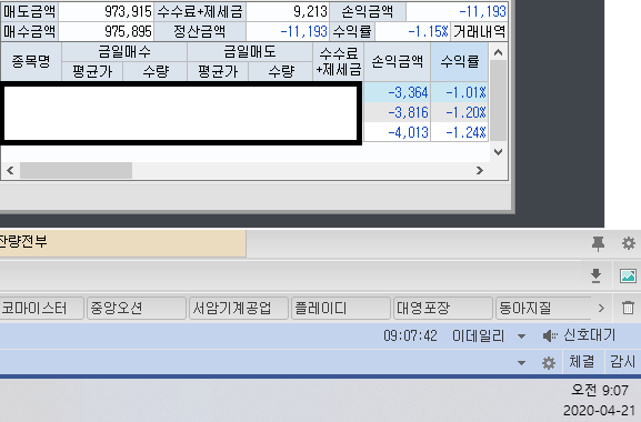  2020-04-21 4일차 자동 매매 프로그램 주식 거래 내역