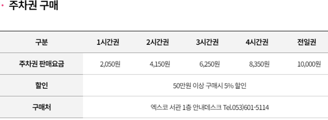 대구 엑스코 주차장 정보 및 주차요금, 할인정보,