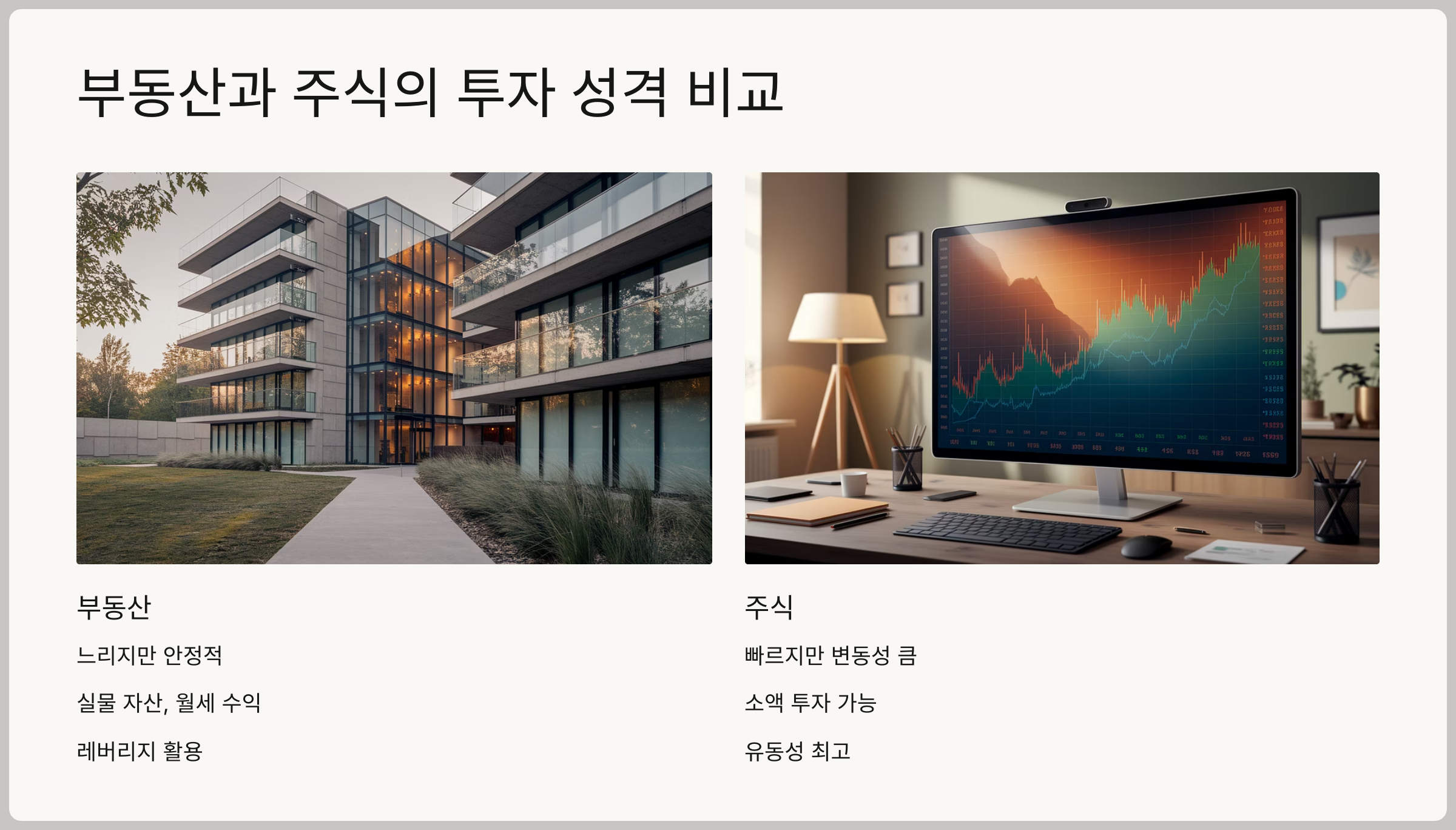 부동산과 주식의 투자 성격 비교