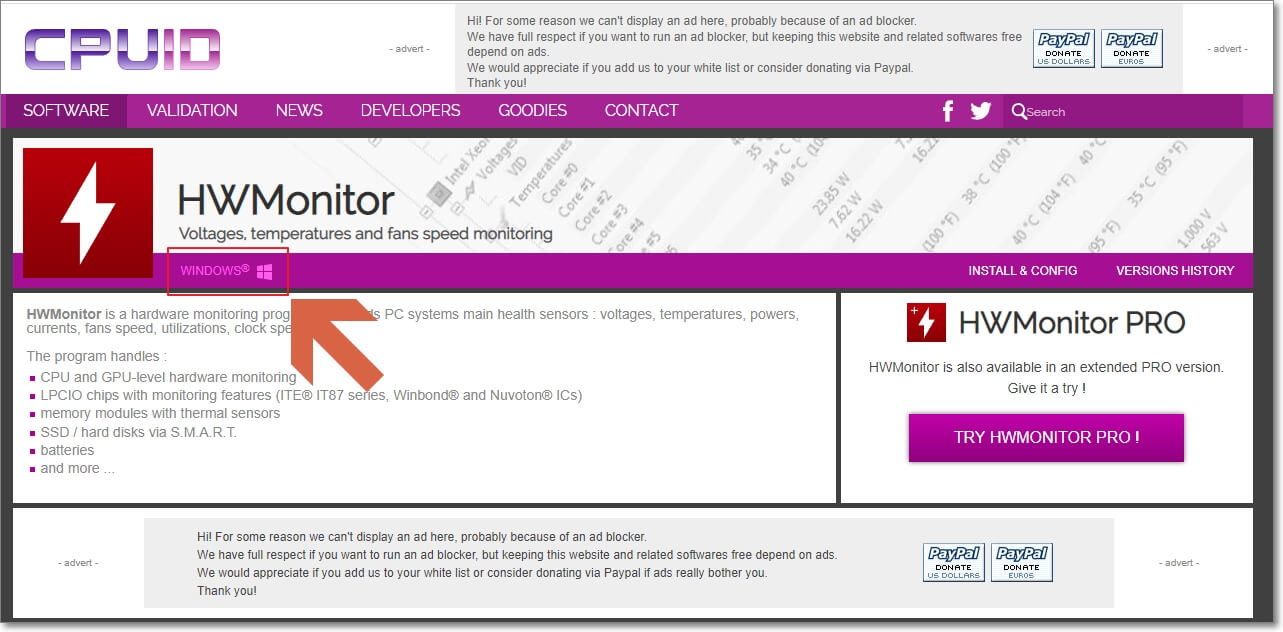 HWMonitor를 배포하는 공식 홈페이지의 모습을 표시한 사진입니다.