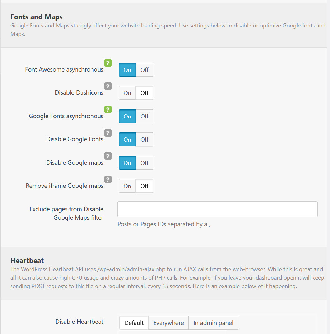 워드프레스 사이트 속도 향상을 위한 Clearfy 플러그인 세팅 예시 - 글꼴 및 지도 설정