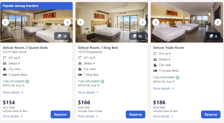 Expedia에서 캡쳐한 괌 호텔 객실 가격