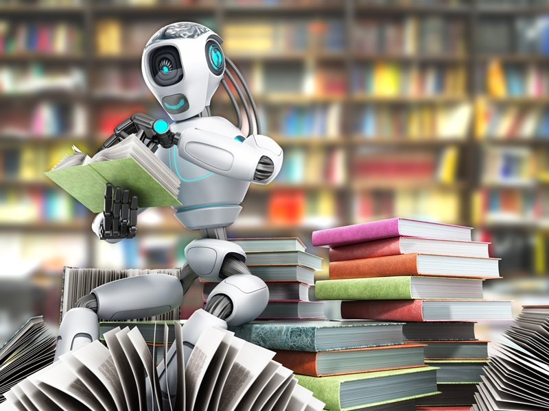 robot reading a book