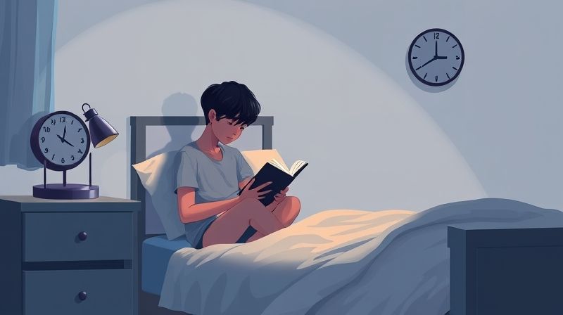 잠 안 올 때 침대 밖에서 조용히 책 읽는 모습 그림