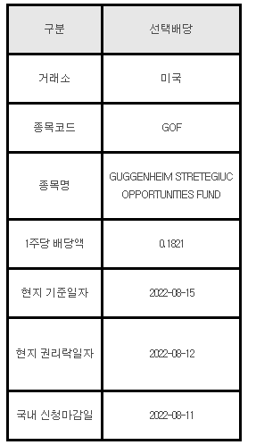 미국주식 선택배당 안내 GOF&#44; GUGGENHEIM STRETEGIUC OPPORTUNITIES FUND