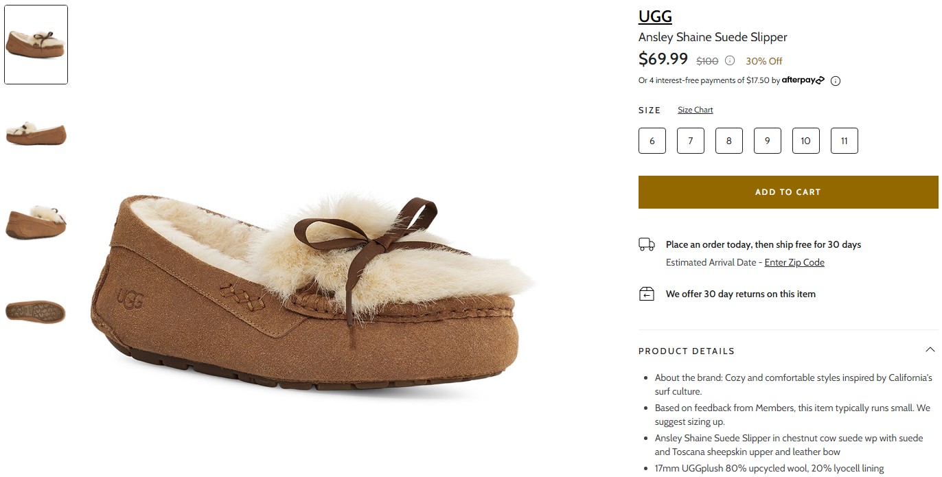 UGG Ansley Shaine Suede Slipper $69.99