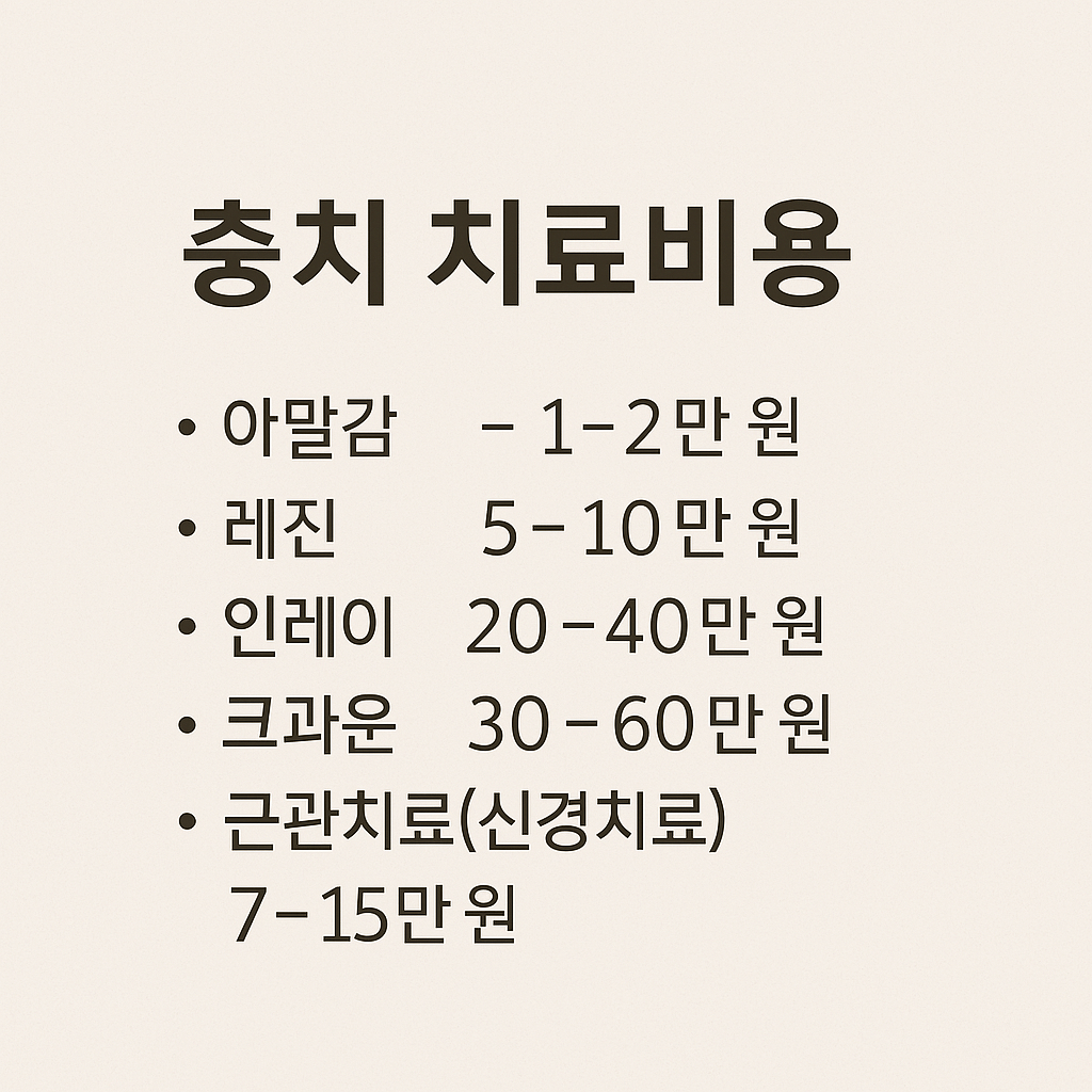 충치 치료비용을 항목별로 정리한 심플한 리스트 이미지