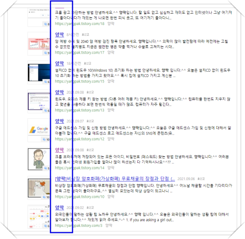  검색결과가 블로그명(이름)으로 뜰 때
