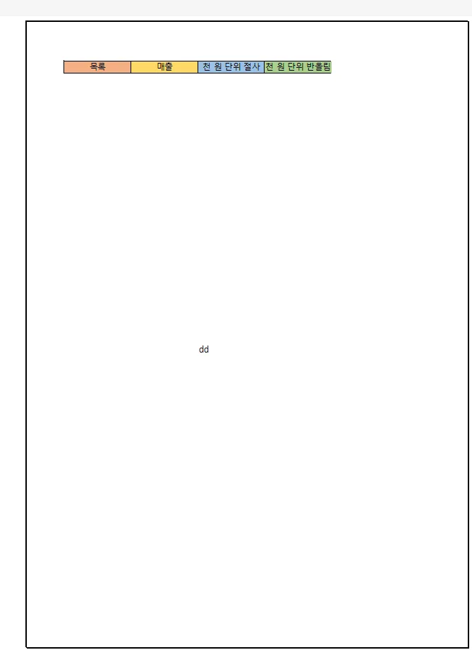 엑셀에서 프린트 미리 보기를 하는 모습