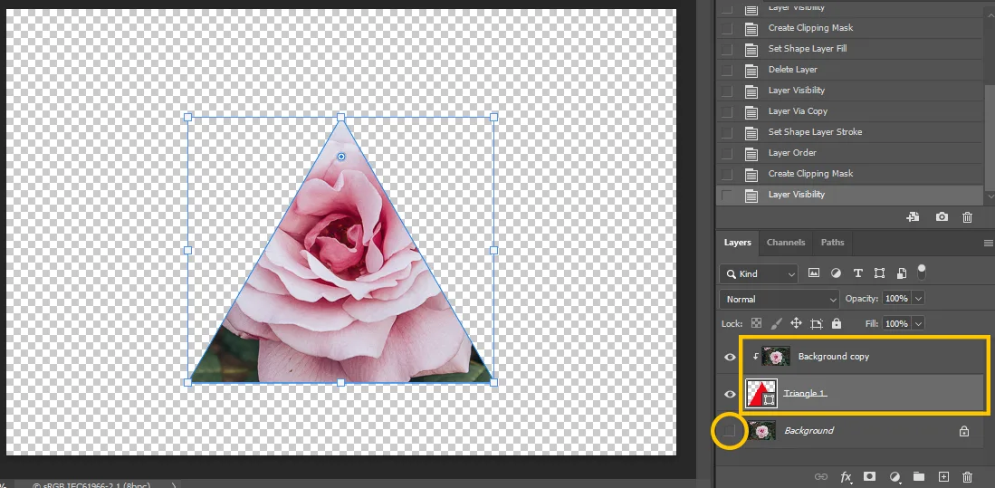 어도비 포토샵의 클리핑 마스크로 이미지 자른 모습