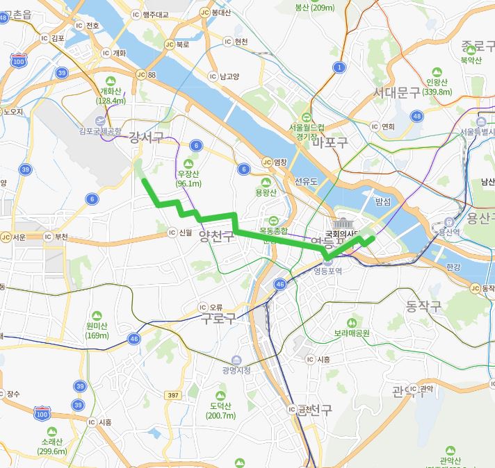  [서울] 6628번버스 노선, 시간표 :  외발산동, 까치산역, 목동역, 영등포역, 여의도환승센터